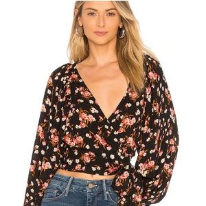 ALC floral silk wrap long sleeve blouse